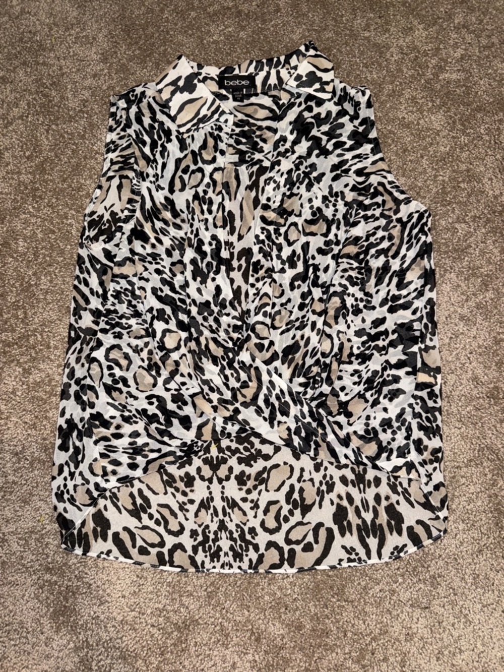 bebe Black & Cream Leopard Twist-Front Sleeveless Top Y2K - XS. A